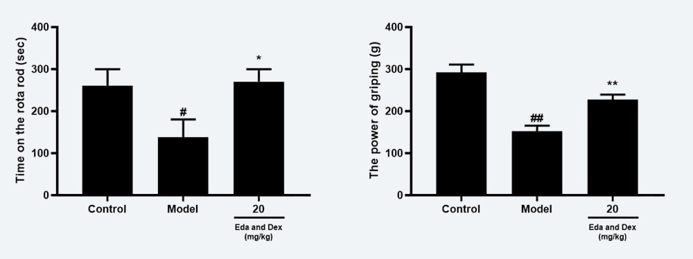 神经功能药效学考察：C 转棒滞留时间；D 抓握力（mean±SEM）.jpg